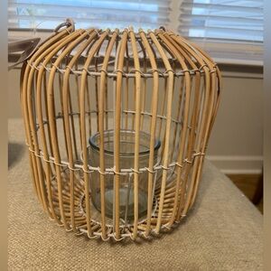 Ashland Natural Rattan Lantern with Glass Votive